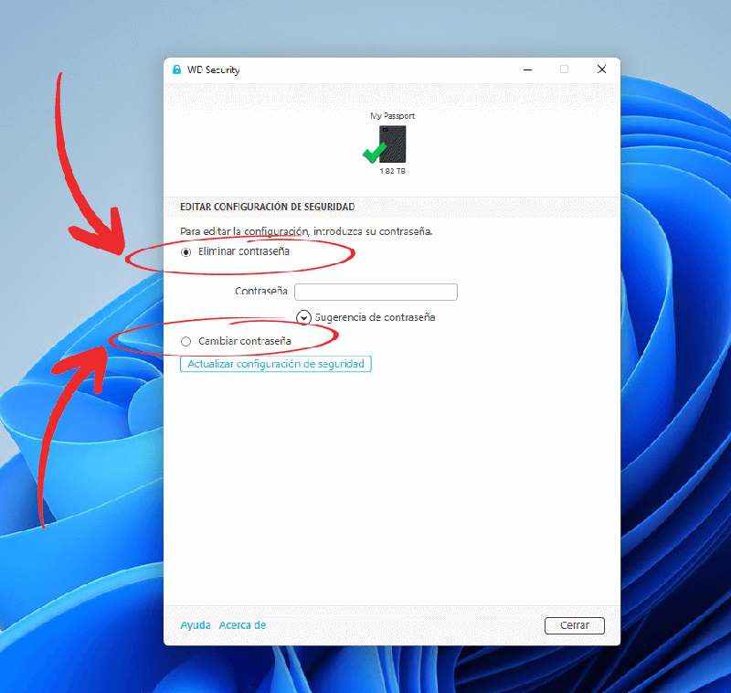 Captura pantalla cambiar/eliminar contraseña